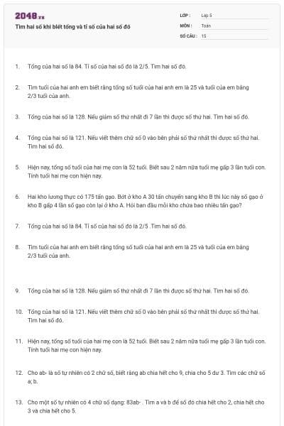 Tìm hai số khi blết tổng và tỉ số của hai số đó