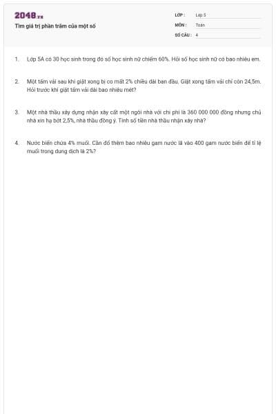 Tìm giá trị phần trăm của một số