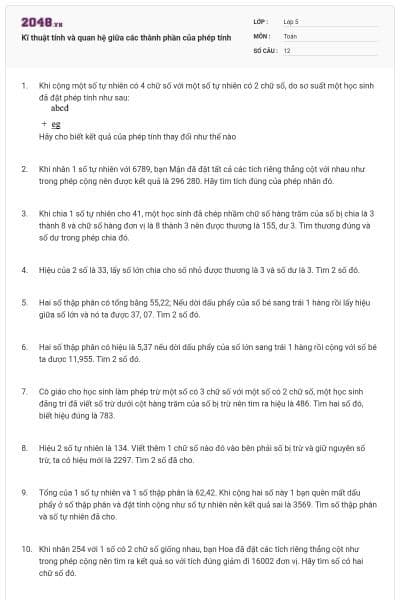 Kĩ thuật tính và quan hệ giữa các thành phần của phép tính