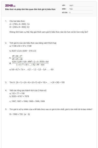 Biểu thức và phép tính liên quan đến tính giá trị biểu thức