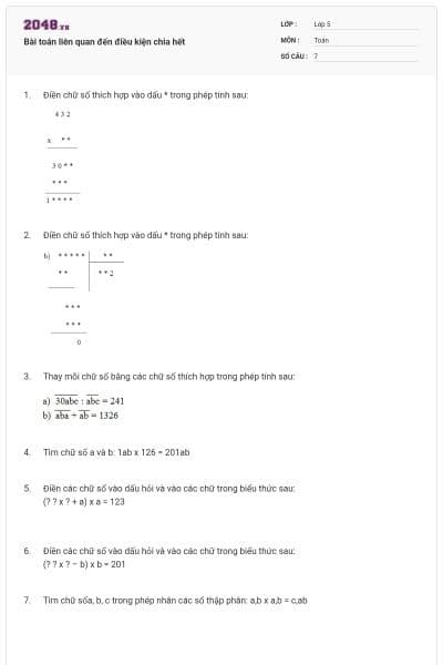 Bài toán liên quan đến điều kiện chia hết