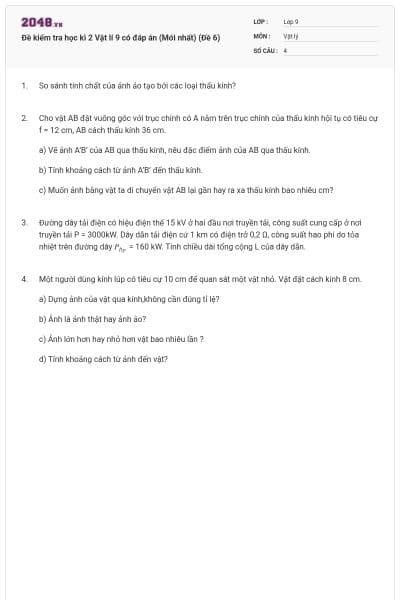 Đề kiểm tra học kì 2 Vật lí 9 có đáp án (Mới nhất) (Đề 6)