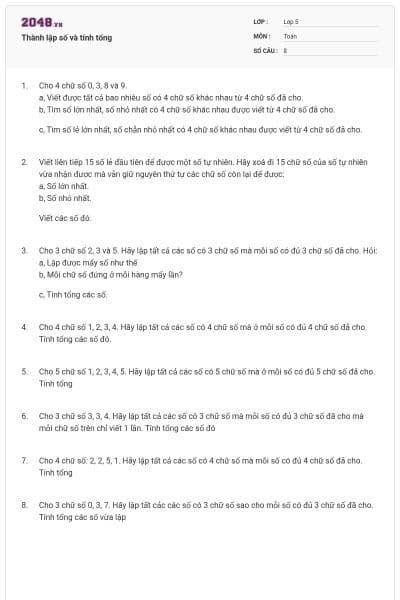 Thành lập số và tính tổng