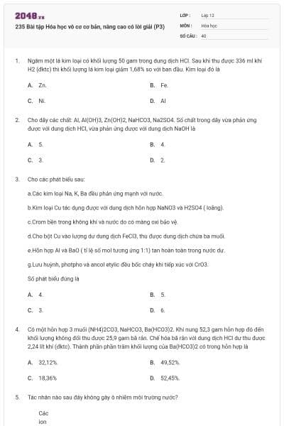 235 Bài tập Hóa học vô cơ cơ bản, nâng cao có lời giải (P3)