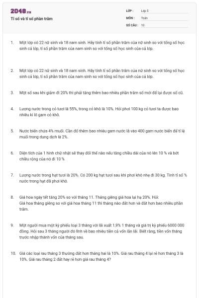 Tỉ số và tỉ số phần trăm