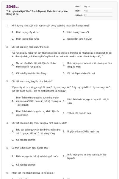 Trắc nghiệm Ngữ Văn 12 (có đáp án): Phân tích tác phẩm Rừng xà nu