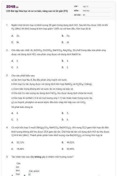 235 Bài tập Hóa học vô cơ cơ bản, nâng cao có lời giải (P3)