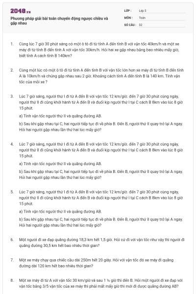 Phương pháp giải bài toán chuyển động ngược chiều và gặp nhau
