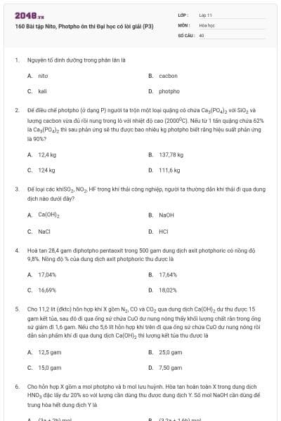 160 Bài tập Nito, Photpho ôn thi Đại học có lời giải (P3)