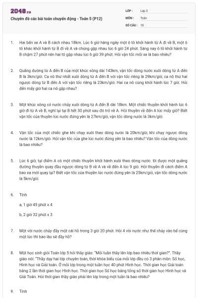 Chuyên đề các bài toán chuyển động - Toán 5 (P12)