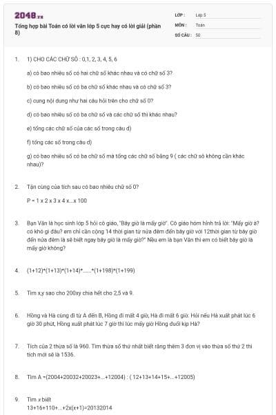 Tổng hợp bài Toán có lời văn lớp 5 cực hay có lời giải (phần 8)