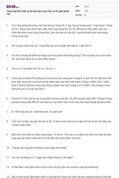 Tổng hợp bài Toán có lời văn lớp 5 cực hay có lời giải (phần 10)