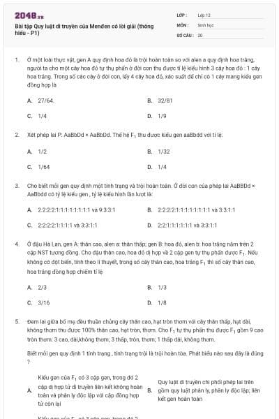 Bài tập Quy luật di truyền của Menđen có lời giải (thông hiểu - P1)