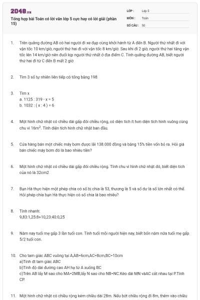 Tổng hợp bài Toán có lời văn lớp 5 cực hay có lời giải (phần 15)