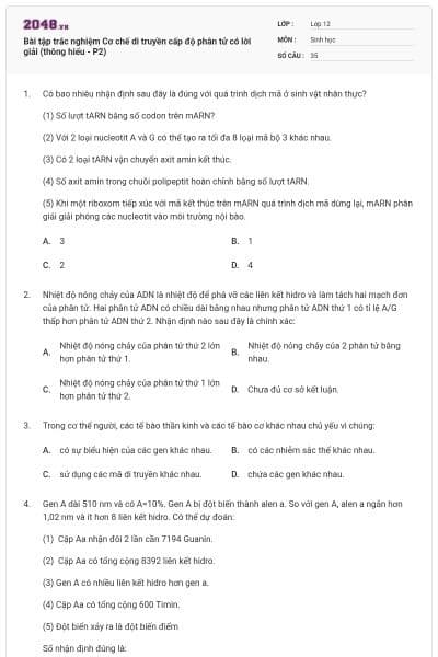 Bài tập trắc nghiệm Cơ chế di truyền cấp độ phân tử có lời giải (thông hiểu - P2)