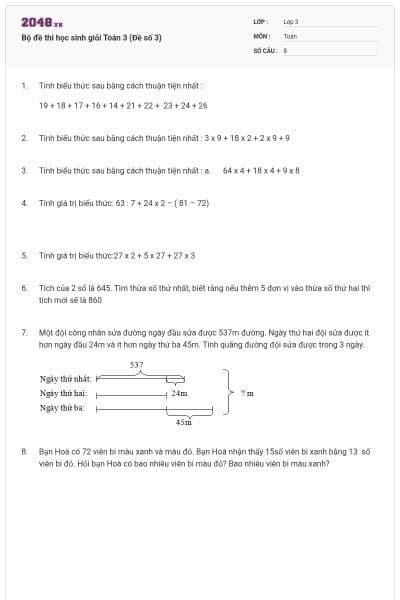 Bộ đề thi học sinh giỏi Toán 3 (Đề số 3)