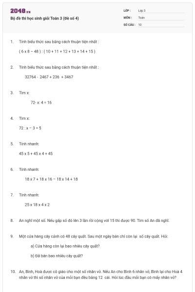 Bộ đề thi học sinh giỏi Toán 3 (Đề số 4)