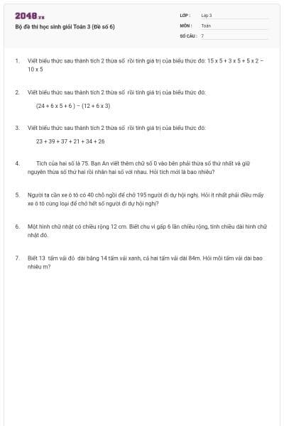 Bộ đề thi học sinh giỏi Toán 3 (Đề số 6)