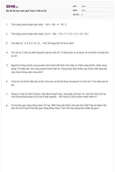 Bộ đề thi học sinh giỏi Toán 3 (Đề số 8)
