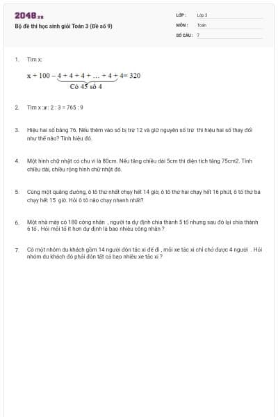 Bộ đề thi học sinh giỏi Toán 3 (Đề số 9)