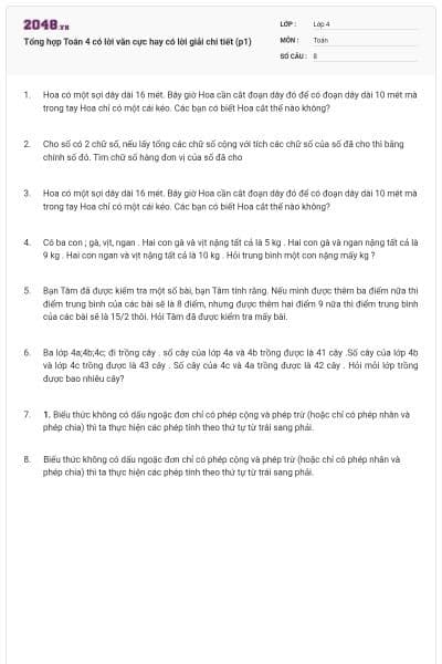 Tổng hợp Toán 4 có lời văn cực hay có lời giải chi tiết (p1)