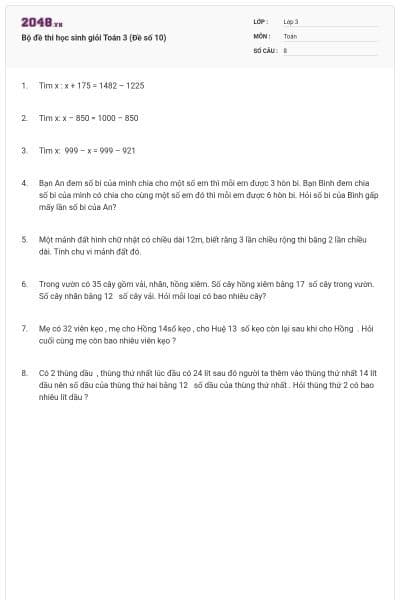 Bộ đề thi học sinh giỏi Toán 3 (Đề số 10)