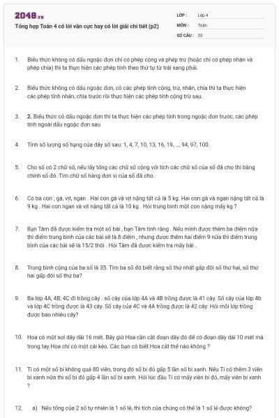 Tổng hợp Toán 4 có lời văn cực hay có lời giải chi tiết (p2)