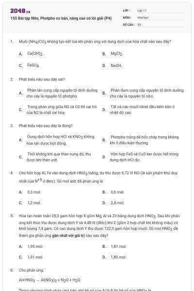 155 Bài tập Nito, Photpho cơ bản, nâng cao có lời giải (P4)