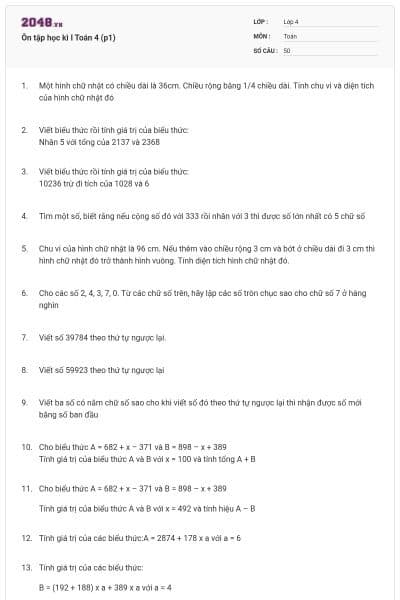 Ôn tập học kì I Toán 4 (p1)