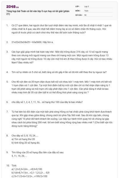 Tổng hợp bài Toán có lời văn lớp 5 cực hay có lời giải (phần 21)