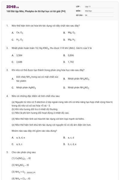160 Bài tập Nito, Photpho ôn thi Đại học có lời giải (P4)
