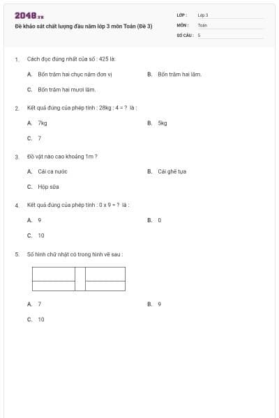 Đề khảo sát chất lượng đầu năm lớp 3 môn Toán (Đề 3)