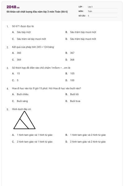 Đề khảo sát chất lượng đầu năm lớp 3 môn Toán (Đề 6)