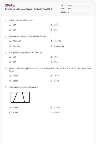 Đề khảo sát chất lượng đầu năm lớp 3 môn Toán (Đề 9)