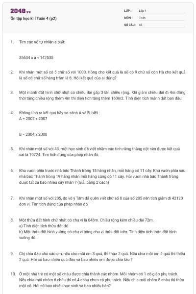 Ôn tập học kì I Toán 4 (p2)