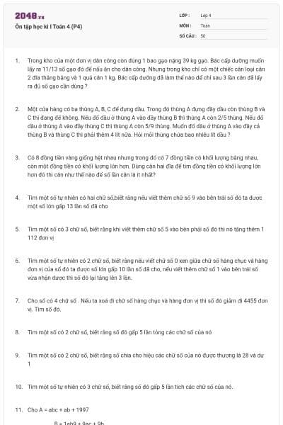 Ôn tập học kì I Toán 4 (P4)