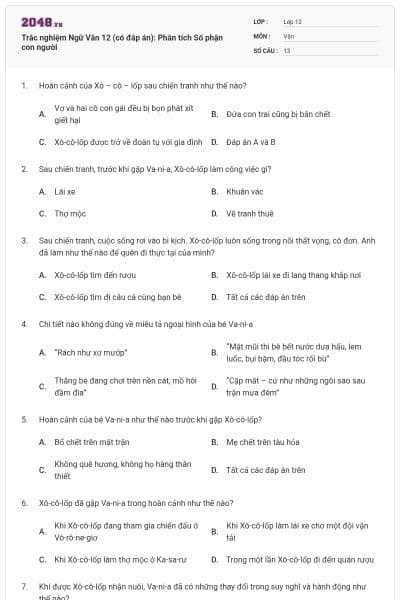 Trắc nghiệm Ngữ Văn 12 (có đáp án): Phân tích Số phận con người