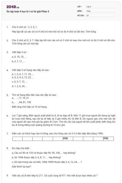 Ôn tập toán 4 học kì I có lời giải Phần 3