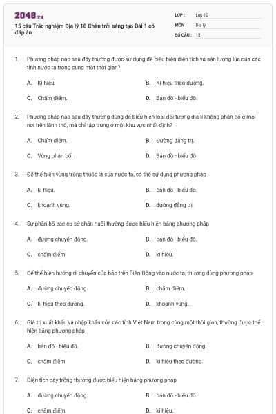 15 câu Trắc nghiệm Địa lý 10 Chân trời sáng tạo Bài 1 có đáp án