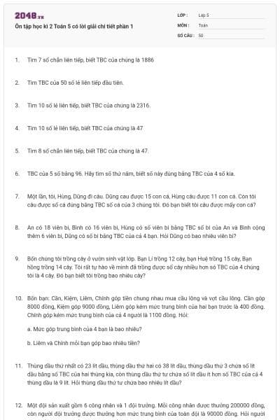 Ôn tập học kì 2 Toán 5 có lời giải chi tiết phần 1