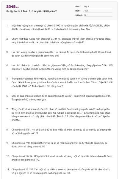 Ôn tập học kì 2 Toán 5 có lời giải chi tiết phần 2