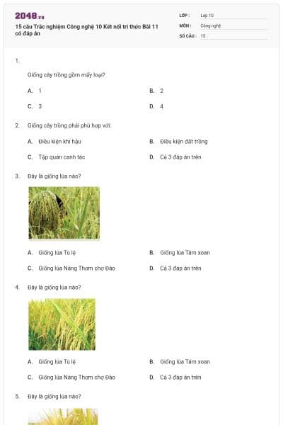 15 câu Trắc nghiệm Công nghệ 10 Kết nối tri thức Bài 11 có đáp án