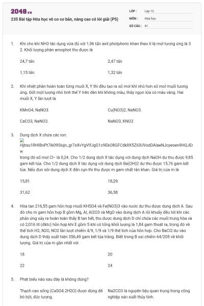 235 Bài tập Hóa học vô cơ cơ bản, nâng cao có lời giải (P5)