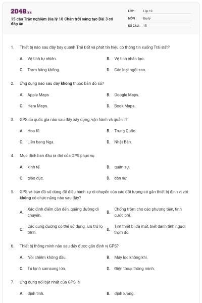 15 câu Trắc nghiệm Địa lý 10 Chân trời sáng tạo Bài 3 có đáp án