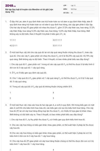 Bài tập Quy luật di truyền của Menđen có lời giải (vận dụng- P2)