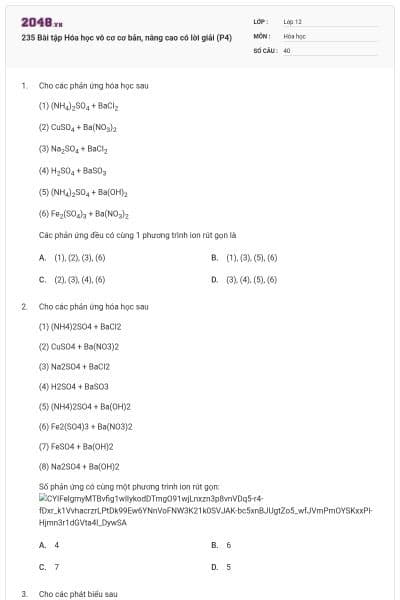235 Bài tập Hóa học vô cơ cơ bản, nâng cao có lời giải (P4)