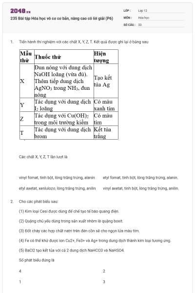 235 Bài tập Hóa học vô cơ cơ bản, nâng cao có lời giải (P6)