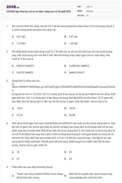 235 Bài tập Hóa học vô cơ cơ bản, nâng cao có lời giải (P5)