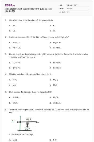 [Năm 2022] Đề minh họa môn Hóa THPT Quốc gia có lời giải (Đề 23)