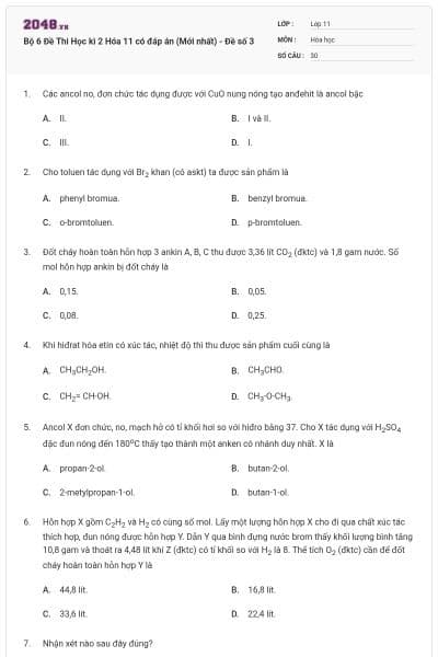Bộ 6 Đề Thi Học kì 2 Hóa 11 có đáp án (Mới nhất) - Đề số 3